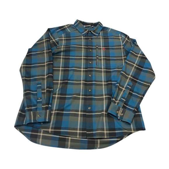 Fjall Raven Flannel Shirt Mens XXL Blue Black Plaid Fjallglim Long Sleeve Zip - Picture 1 of 9